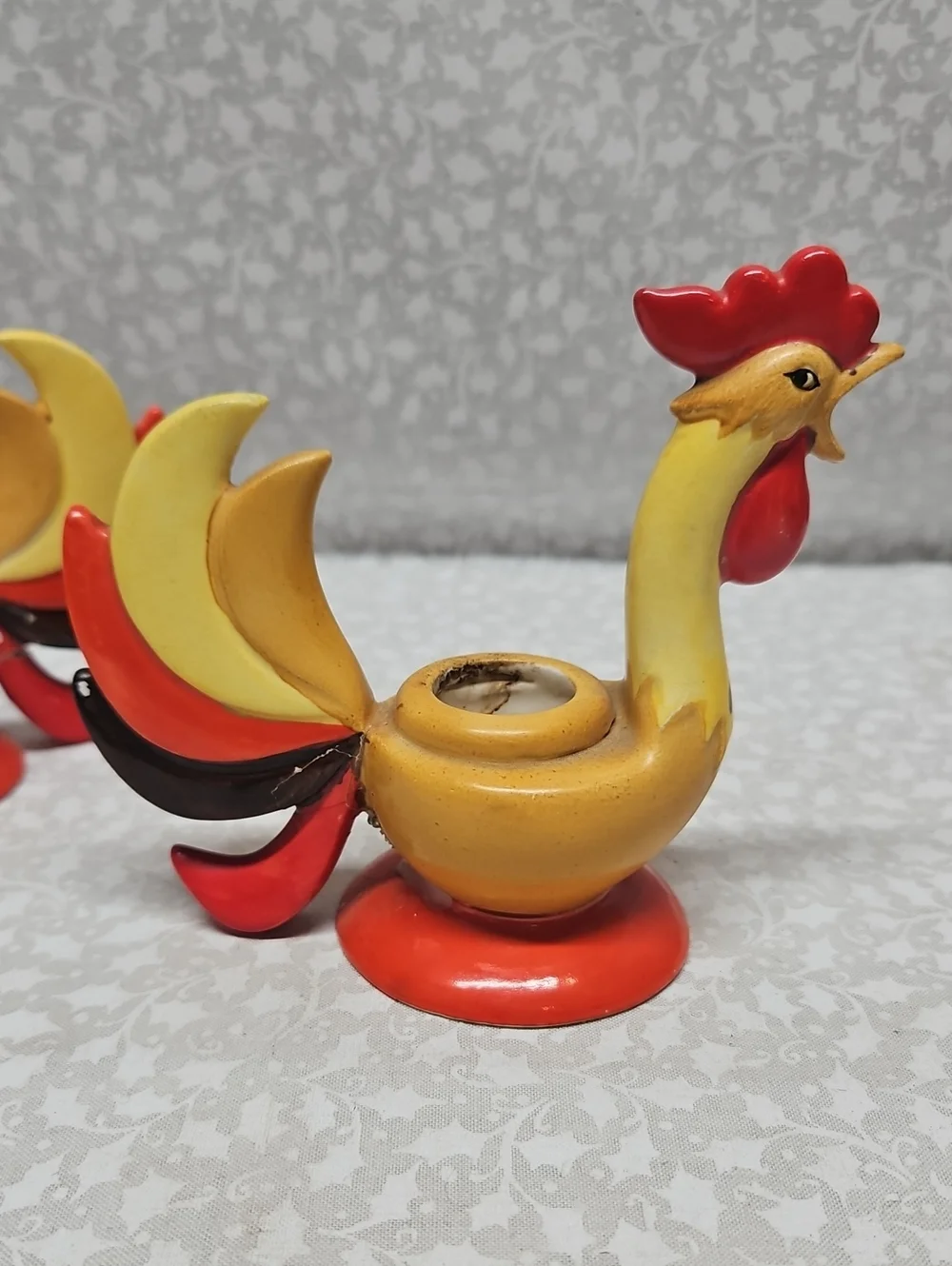 1960 Holt Howard Rooster Candlestick Holders Fall Thanksgiving Japan